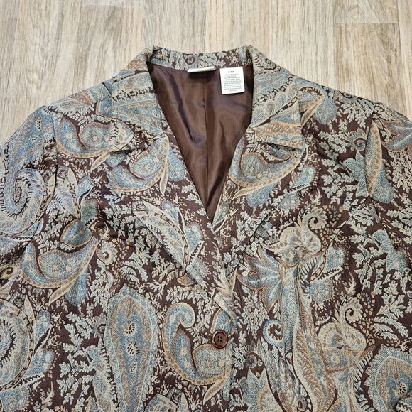 Vtg Covington Tapestry Jacket Womens 24W Floral Blue Brown Cottagecore Boho - Picture 2 of 8